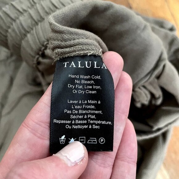 Talula olive green elastic waistband pockets casual pants sweatpants rayon - Picture 4 of 7